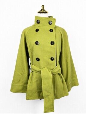 Antonio Melani Chartreuse Wool Blend Peacoat Jacket Belted Swing Coat Sz 6
